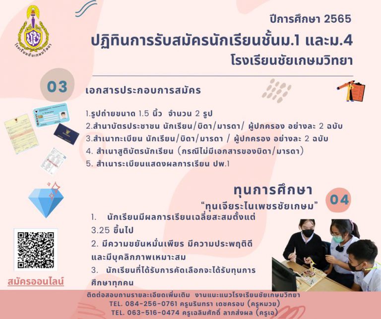 รับสมัครเข้าศึกษาต่อในระดับชั้นม.1 และ ม.4 ปีการศึกษา 2565  ปีการศึกษา 2565